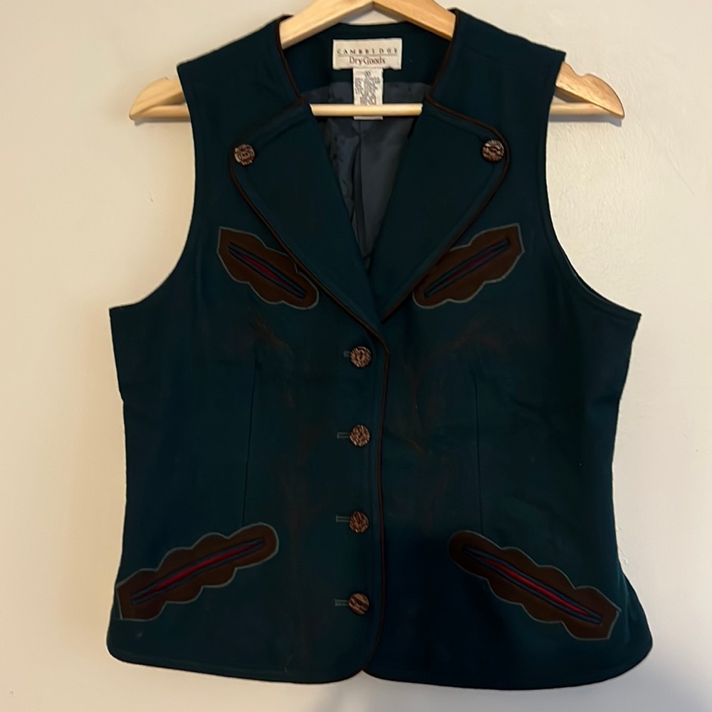 Vintage Cambridge Dry Goods Wool Blend Embroidered Teal Vest